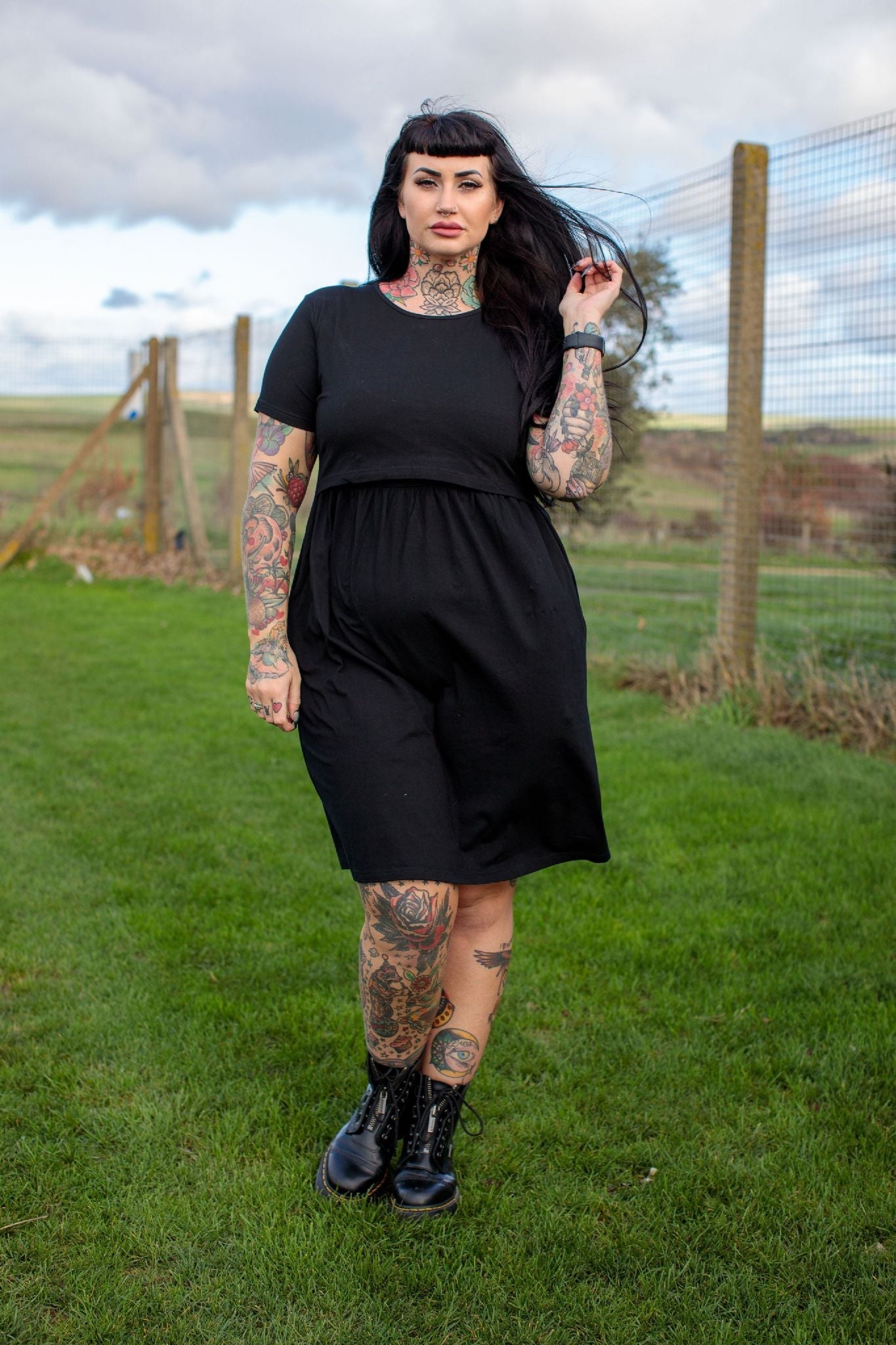 Casey Black Breastfeeding Skater Dress - Stylish Mum nursing dresses for maternity