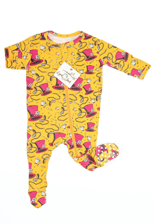 Mad Hatter Baby Bodysuit Footies for up to one years old