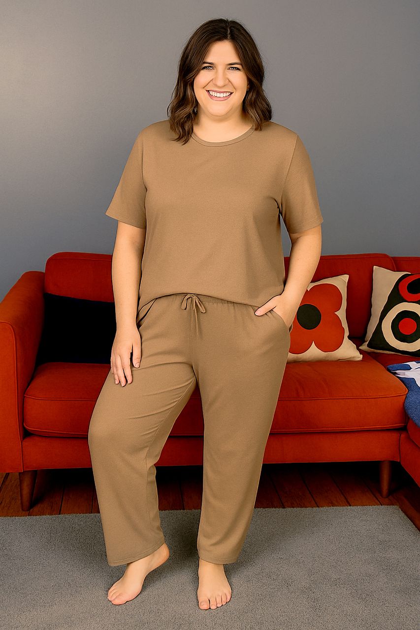 Mocha Luxurious Cotton Breastfeeding Loungewear Short Sleeve Pre Order